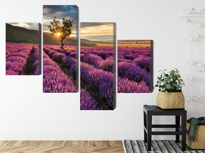 Ljuddämpande tavla - Lavender field at sunset 3d