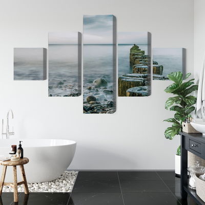 Ljuddämpande tavla - Rocky beach and 3d wooden