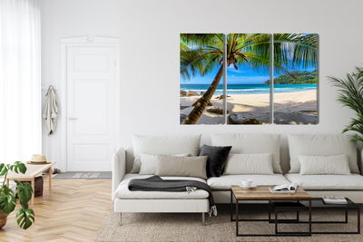 Ljuddämpande tavla - Tropical beach with 3d palm
