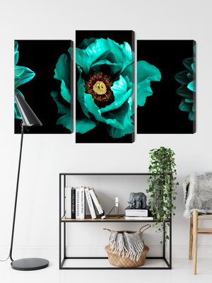 Ljuddämpande tavla - Turquoise flowers on a black