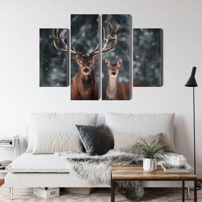 Ljuddämpande tavla - Deer and doe in the 3d forest