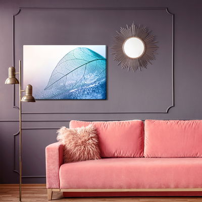 Ljuddämpande tavla - Leaf in macro scale in blue