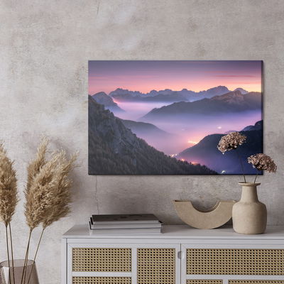 Ljuddämpande tavla - Mountains in fog at evening