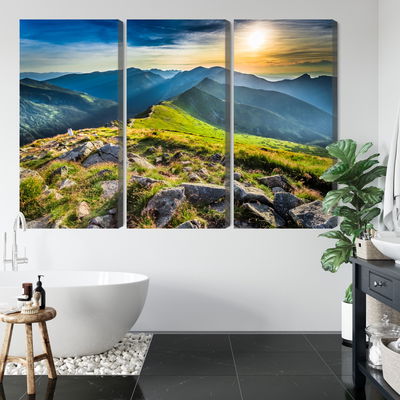 Ljuddämpande tavla - Sunset in the mountains 3d