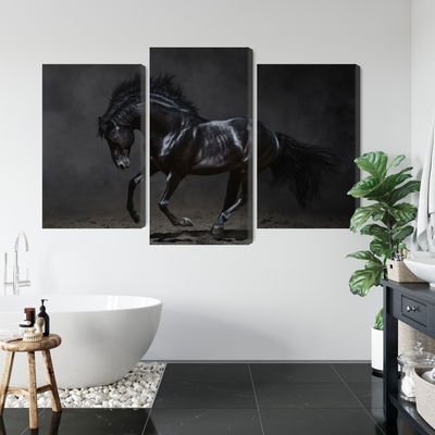 Ljuddämpande tavla - Black horse at a gallop