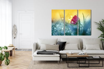 Ljuddämpande tavla - Pink flower on a 3d meadow