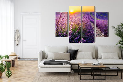Ljuddämpande tavla - Lavender field at sunset 3d