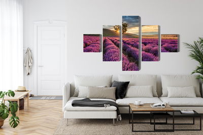 Ljuddämpande tavla - Lavender field at sunset 3d