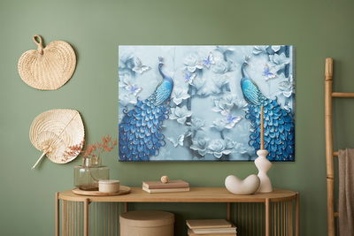 Ljuddämpande tavla - Colorful peacocks – 3d effect