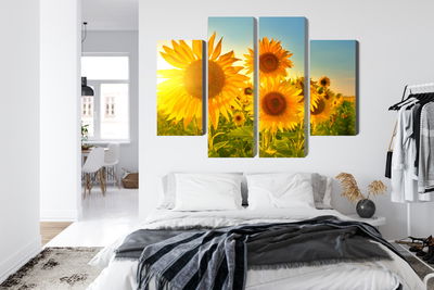 Ljuddämpande tavla - Sunflower field at sunset 3d