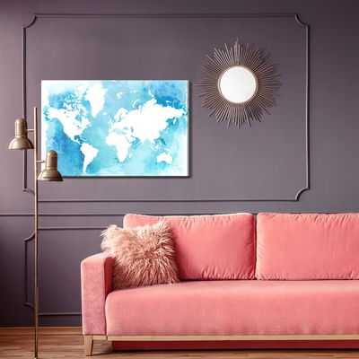 Ljuddämpande tavla - Blue and white world map