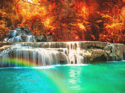 Ljuddämpande tavla - Waterfall painted