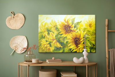 Ljuddämpande tavla - Sunflowers with leaves as