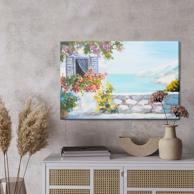 Ljuddämpande tavla - Sea with house and flowers