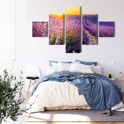 Ljuddämpande tavla - Lavender field at sunset 3d