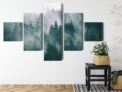 Ljuddämpande tavla - Fog in the green forest