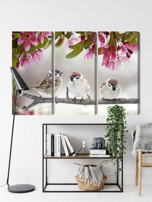 Ljuddämpande tavla - Sparrows among flowers