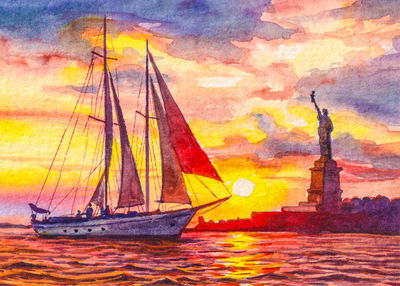 Ljuddämpande tavla - Sailboat and the statue