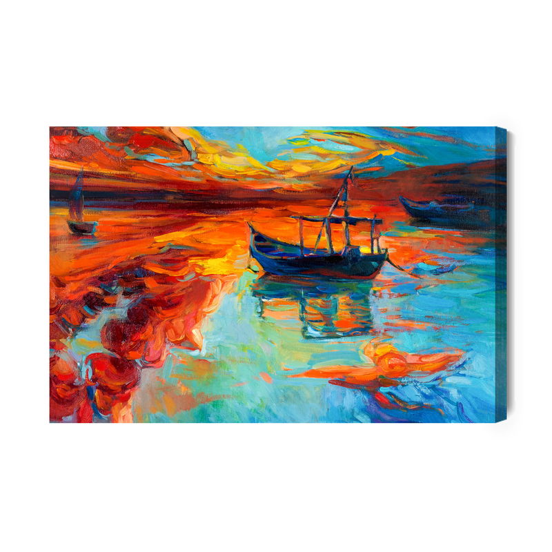 Ljuddämpande tavla - Painted boats in the sea