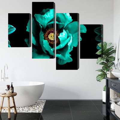 Ljuddämpande tavla - Turquoise flowers on a black