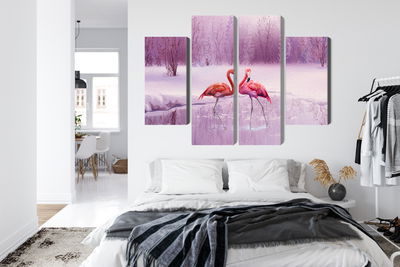 Ljuddämpande tavla - Flamingos against a purple