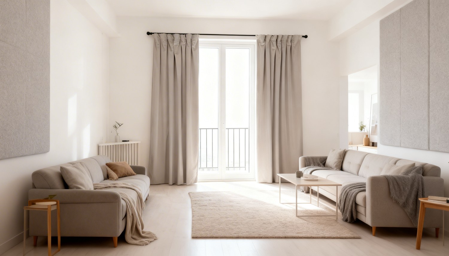 Ljudabsorbera med ljuddämpande gardiner för att minska eko i rum