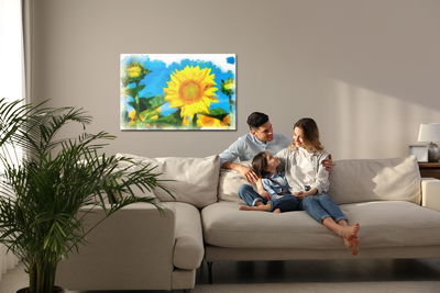 Ljuddämpande tavla - Sunflowers as if painted