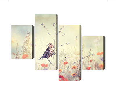 Ljuddämpande tavla - A bird among wild flowers