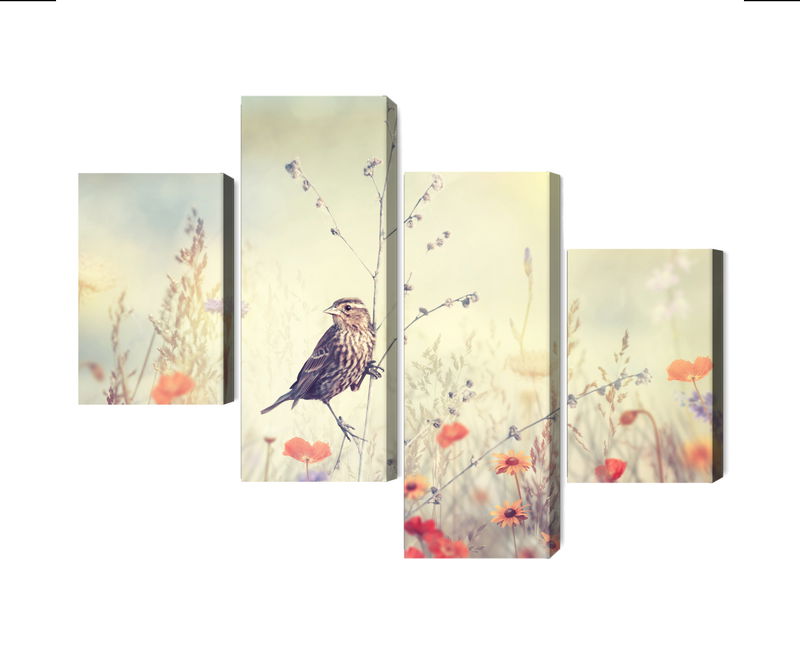 Ljuddämpande tavla - A bird among wild flowers