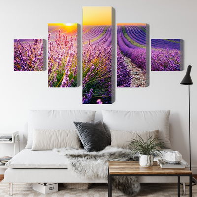 Ljuddämpande tavla - Lavender field at sunset 3d