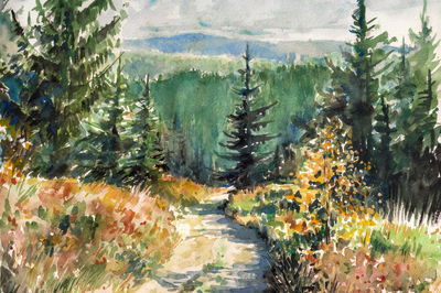 Ljuddämpande tavla - Forest landscape painted