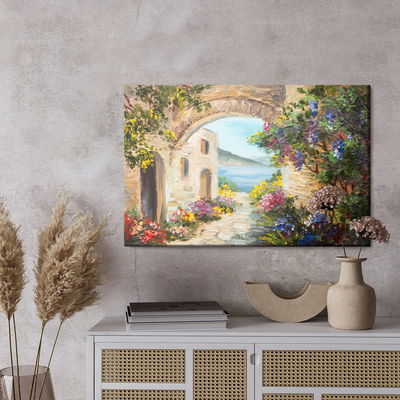 Ljuddämpande tavla - House by the sea and flowers