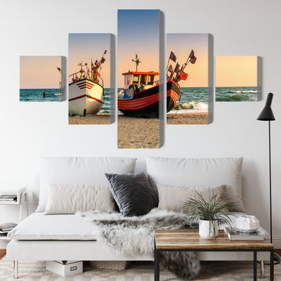 Ljuddämpande tavla - Fishing boats on the beach