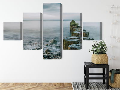 Ljuddämpande tavla - Rocky beach and 3d wooden