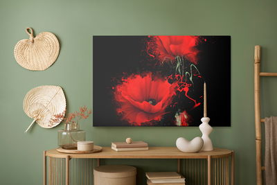 Ljuddämpande tavla - Red poppies on a black
