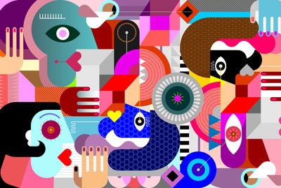 Ljuddämpande tavla - Abstract colorful faces