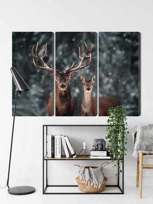 Ljuddämpande tavla - Deer and doe in the 3d forest