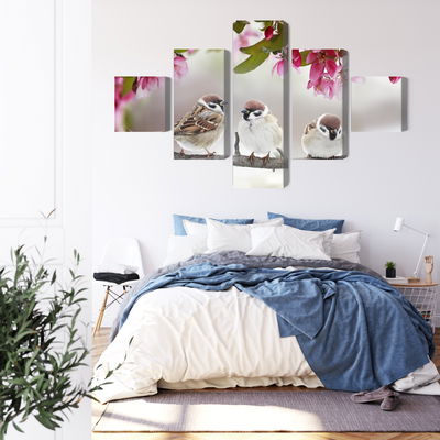 Ljuddämpande tavla - Sparrows among flowers