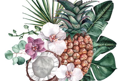 Ljuddämpande tavla - Tropical fruits and orchids