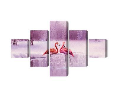 Ljuddämpande tavla - Flamingos against a purple