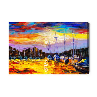 Ljuddämpande tavla - Sea boats and sunset