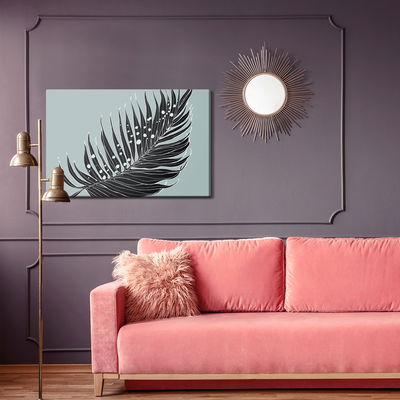 Ljuddämpande tavla - Black palm leaf on a gray