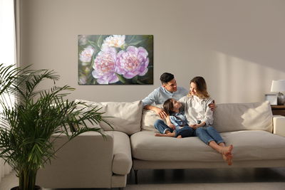 Ljuddämpande tavla - Peonies roses and leaves as