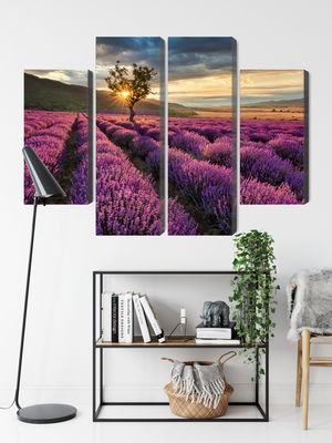 Ljuddämpande tavla - Lavender field at sunset 3d