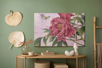 Ljuddämpande tavla - Peonies and butterflies