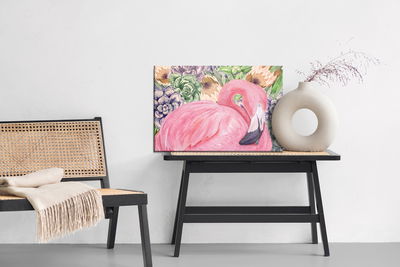 Ljuddämpande tavla - Flamingo and flowers
