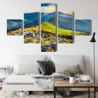 Ljuddämpande tavla - Sunset in the mountains 3d