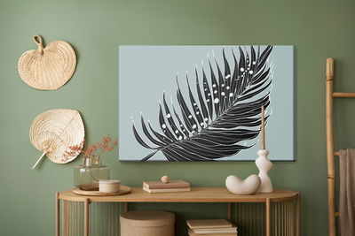 Ljuddämpande tavla - Black palm leaf on a gray