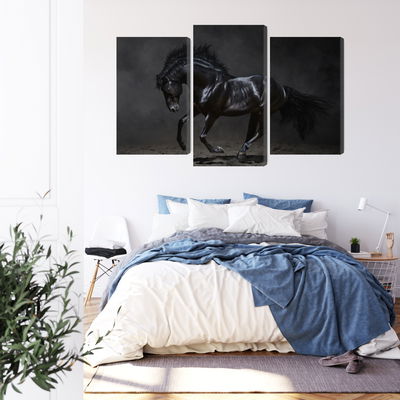 Ljuddämpande tavla - Black horse at a gallop