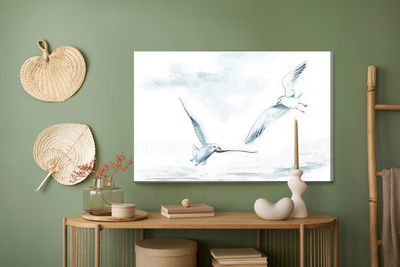 Ljuddämpande tavla - White birds with watercolour